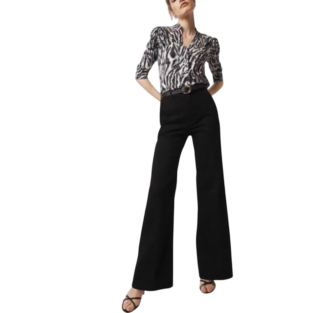 White House Black Market WHBM Black Wide Leg High Rise Jeans 12 Chic